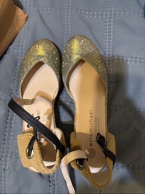 Eric Michael Silver Glitter D'Orsay Ankle-Strap Flats